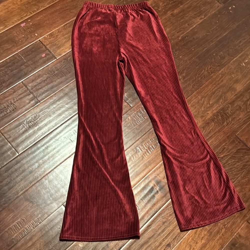 Urban Renewal pants pull on flare cut ribbed texture velvet like fabric sz med - Picture 7 of 9